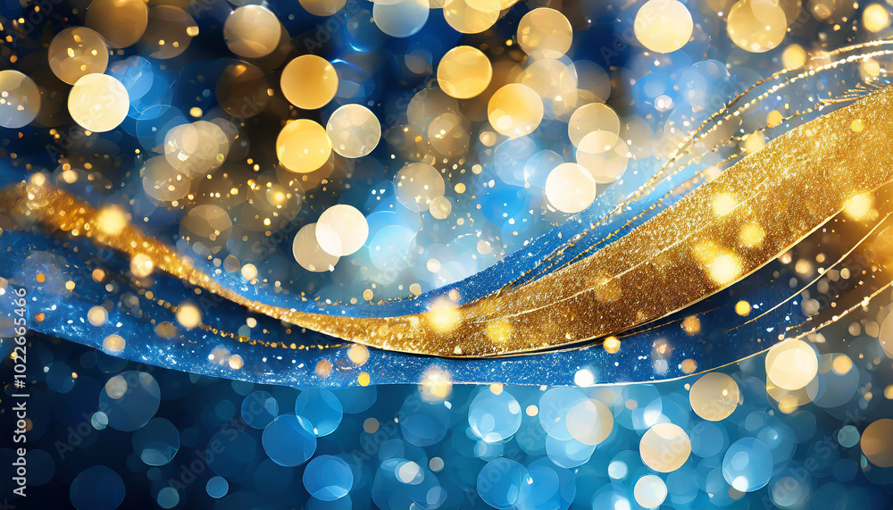 Poster a beautiful display of shimmering blue and gold bokeh lights creating a festive atmosphere for celeb