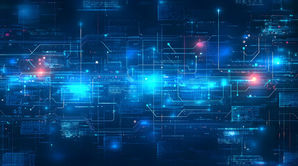 Naklejka premium Abstract Digital Circuitry with Glowing Lines and Binary Code