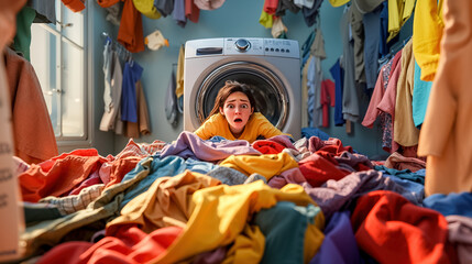 Fototapeta premium une femme débordée par le linge à laver