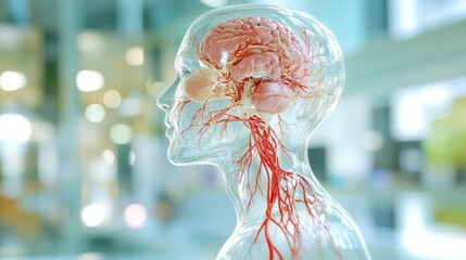 Transparent Anatomical Model of the Human Brain in Side Profile