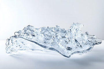 Transparent melted piece of acrylic, plastic isolated on white background