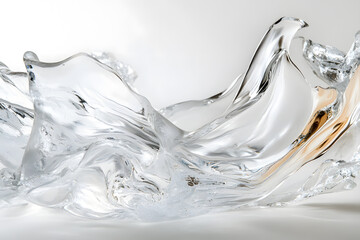 Transparent melted piece of acrylic, plastic isolated on white background