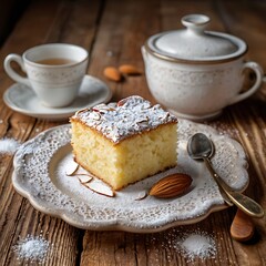 A Slice of Heaven, Almond Cake with a Dusting of Powdered Sugar, 