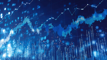Obraz premium Abstract blue background with a stock market graph rising with a city skyline in the foreground.
