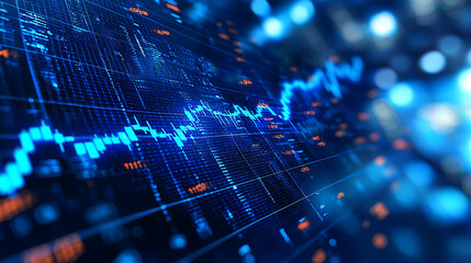 A close-up of a digital screen displaying a stock market graph.