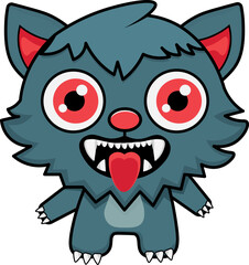 cute werewolf with red eyes, wolf, illustration
