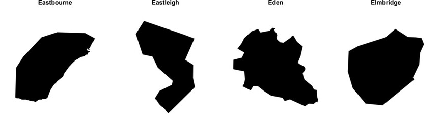 Eastbourne, Eastleigh, Eden, Elmbridge outline maps