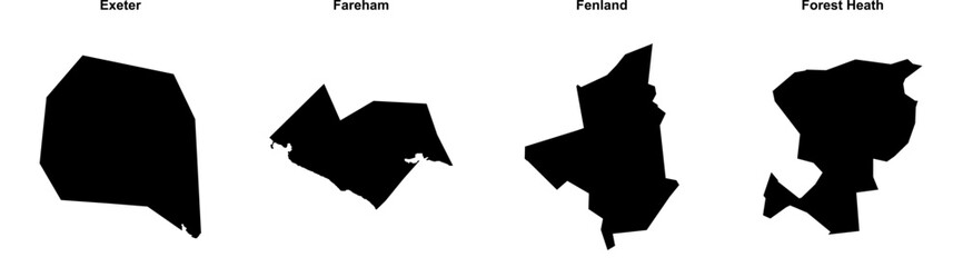 Exeter, Fareham, Fenland, Forest Heath outline maps