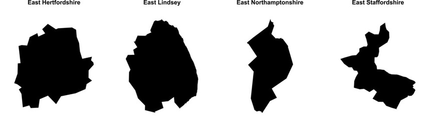 East Hertfordshire, East Lindsey, East Northamptonshire, East Staffordshire outline maps