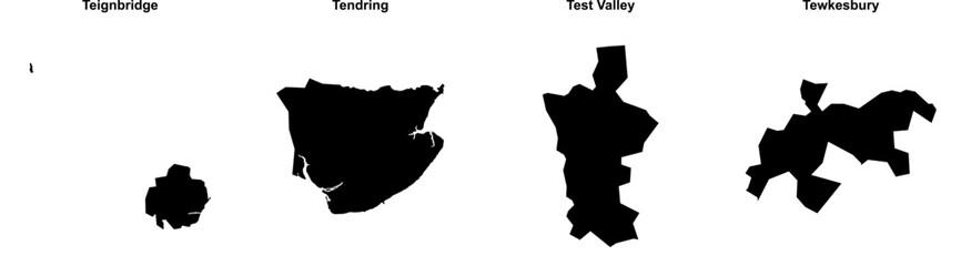 Teignbridge, Tendring, Test Valley, Tewkesbury outline maps
