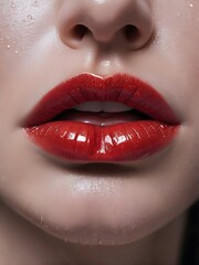 Obraz premium Close up shot of red lips of woman