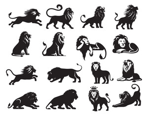 Collection of Lion silhouettes Design - Panthera leo Vector illustration
