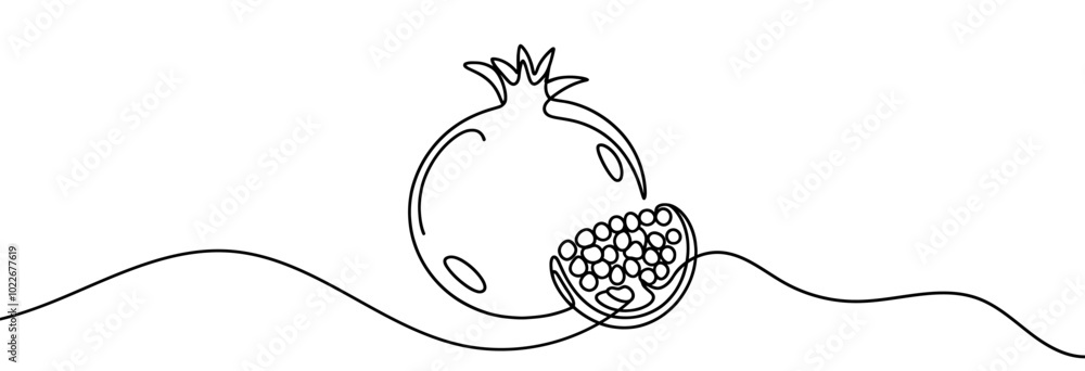 Aufkleber continuous linear drawing of pomegranate. one line drawing garnet. pomegranate in one line style. ve