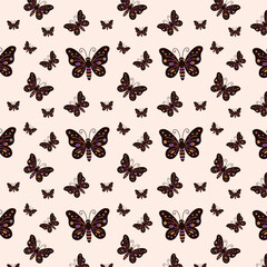 Spooky Butterfly Halloween Pattern Vector Illustration. Creepy Insect Design in Dark, Gothic Style For Festive Halloween Decoration And Eerie Holiday Project, Fall And October Themed Decor.