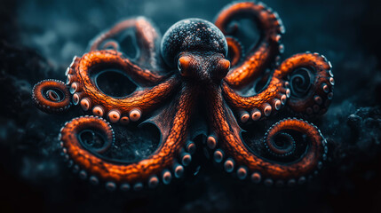 Fototapeta premium Deep-Sea Discovery, The Graceful Movements of an Octopus in the Ocean's Depths