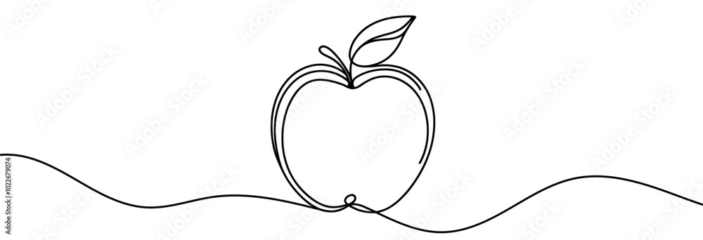 Poster continuous linear drawing of apple. one line drawing apple. apple in one line style. vector illustra