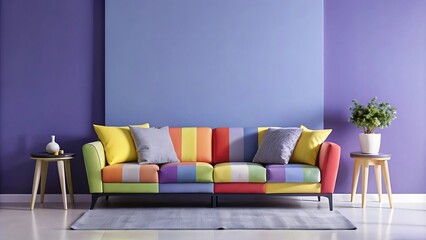 Minimalist Interior Design of Modern Living Room With Colorful Multicolored Sofa