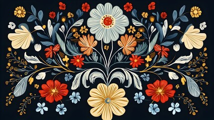 Vibrant Folk Art Floral Ornamental Design with Intricate Details