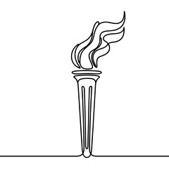 Continuous line drawing of the Olympic torch. Single line drawing of the Olympic torch. Line art of the Olympic torch. Vector illustration.