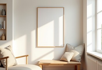 Chic Minimalist Living Room: White Walls and Warm Beige Palette for a Calming Scandinavian Vibe