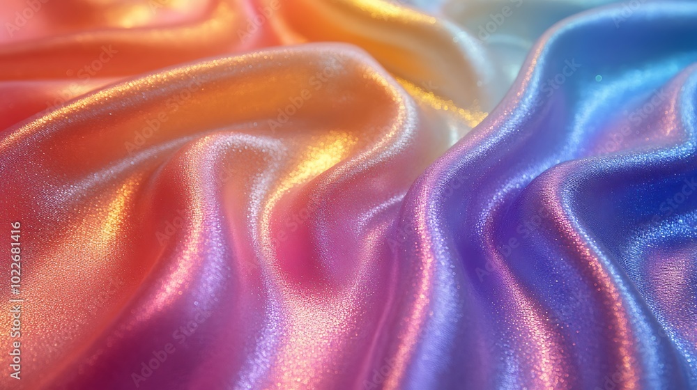 Poster abstract colorful satin fabric background with soft, smooth, and delicate wrinkles, creating a wave-