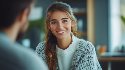 Fototapeta premium Girl Sitting in Cafe with Guy