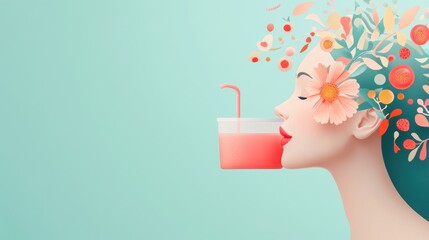 A stylized illustration of a person drinking a detoxifying smoothie, showcasing the use of natural ingredients for cleansing.