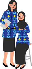 Woman Teachers wear korpri uniform, civil servants, back to school, teachers day.
