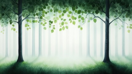 A watercolor painting of a serene forest scene, with soft light filtering through the trees, evoking a sense of peace and mindfulness.