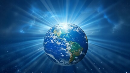 Fototapeta premium Global communication network concept with glowing connections radiating from Earth, symbolizing international connectivity, data exchange, and worldwide interaction.