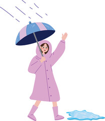 Girl wear raincoat bring umbrella