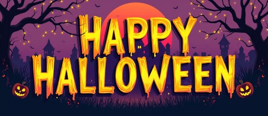 Obraz premium Halloween background with text Happy Halloween. Colorfull poster in cartoon style