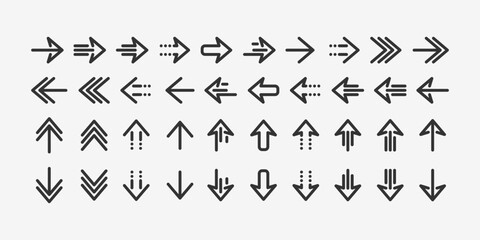 Naklejka premium A set of different navigation arrows. Arrows pointing in the direction. Simple icons. Arrow options.