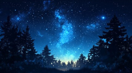Fototapeta premium A stunning night sky with a vibrant milky way galaxy shining brightly over a forest.