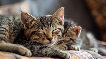 Two cats are sleeping on a couch