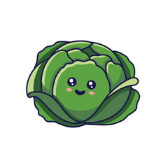 Cute Kawaii Cabbage cartoon icon illustration. Food vegetable flat icon concept isolated on white background. Cabbage character, mascot in Doodle style. Print for kids clothing.