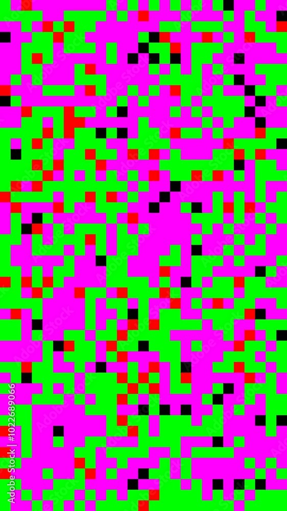 Poster abstract pixel retro 8bit neon purple, green video game glitch noise texture, animated squares retro