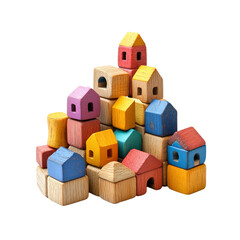 Obraz premium Colorful Wooden Building Blocks in the Shape of Houses