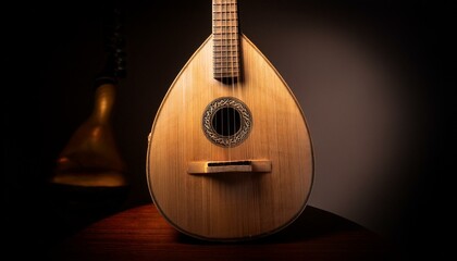 A classical lute with a beautifully detailed sound hole on clean background.