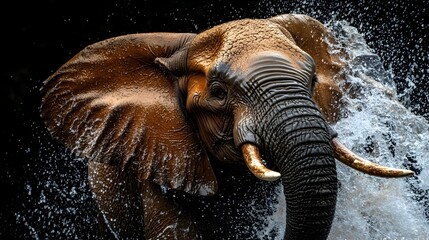 Majestic African Elephant Spraying Water in Powerful Display of Strength in Wild Nature