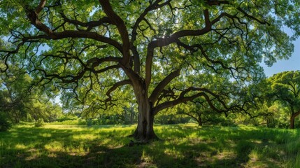 Obraz premium Sunlight Through the Canopy of a Large Oak Tree