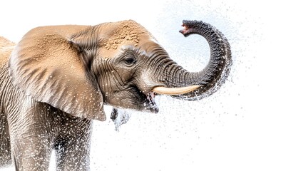 Obraz premium Powerful Elephant Spraying Water with Its Trunk in Natural Habitat