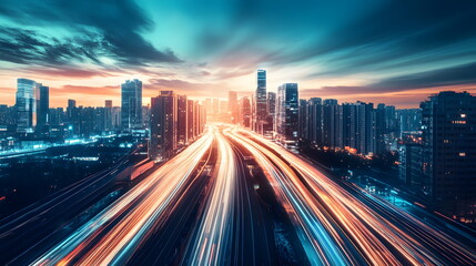 Obraz premium Futuristic City with Integrated AI Technology