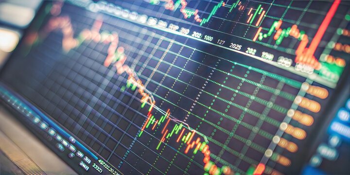 Detailed view of a stock market exchange interface displayed on a computer screen, featuring graphs and numerical data.






