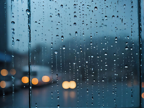 The rain poured down the window and the view outside blurred