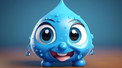 A cartoon character with blue eyes and a blue face is smiling