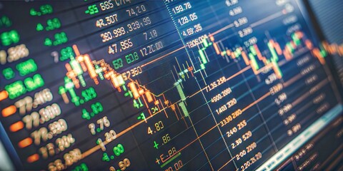 Detailed view of a stock market exchange interface on a computer screen, showcasing graphs and numerical data.



