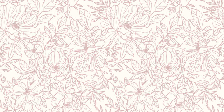 Pastel floral pattern backgorund, hand drawn flower illustration, seamless repeating wallpaper, elegant soft print design, banner or cover image concept