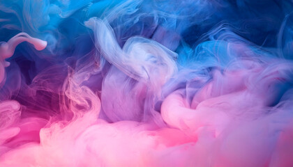 Fototapeta premium Swirling fog lit with pink and blue gels to create a multicolored background texture.