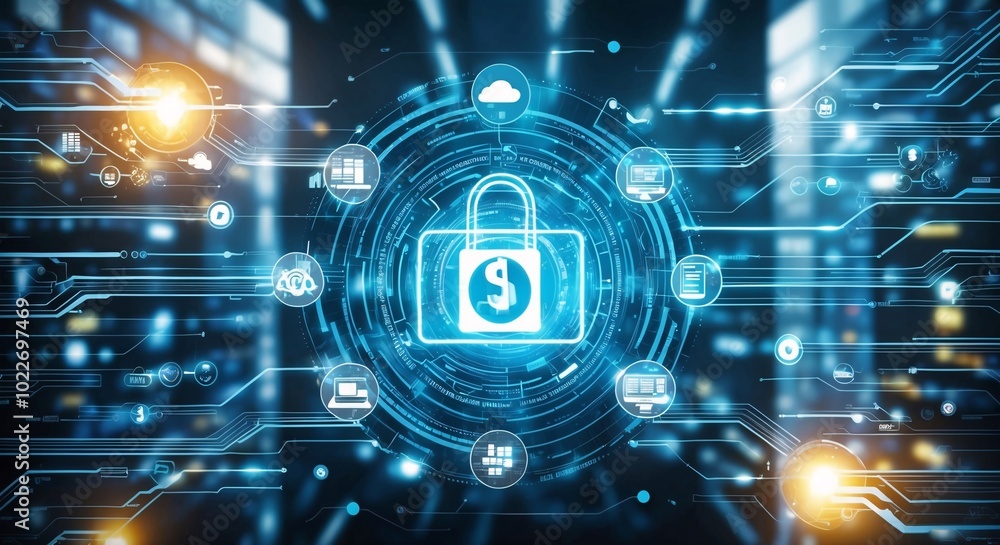 Poster cybersecurity shield: digital fortress protecting data integrity